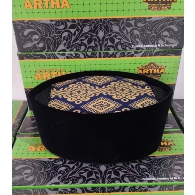 Peci Songkok Kopiah hitam ac kombinasi kain songket premium