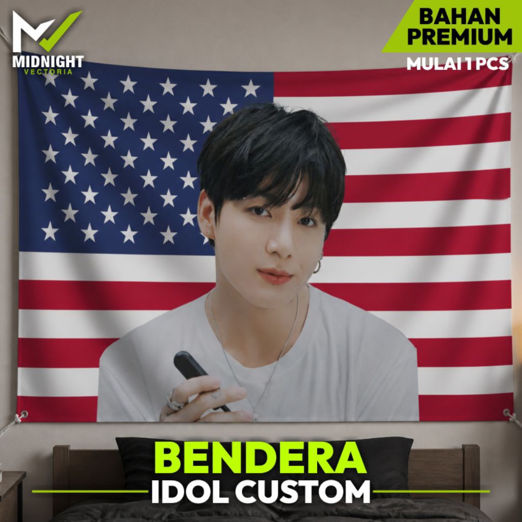 Bendera Custom Foto Idol Kpop/Foto Bebas Background Bendera Amerika | Bahan Peles Abutai Premium, co
