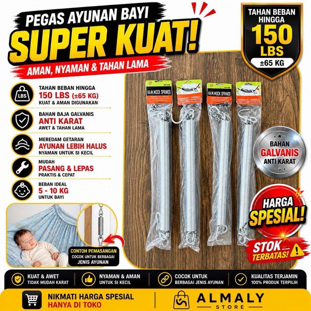 Pegas Ayunan Bayi / Hammock Spring Baja Kuat Tahan Beban 150 lbs – Per Ayunan Penggantung Anti Karat