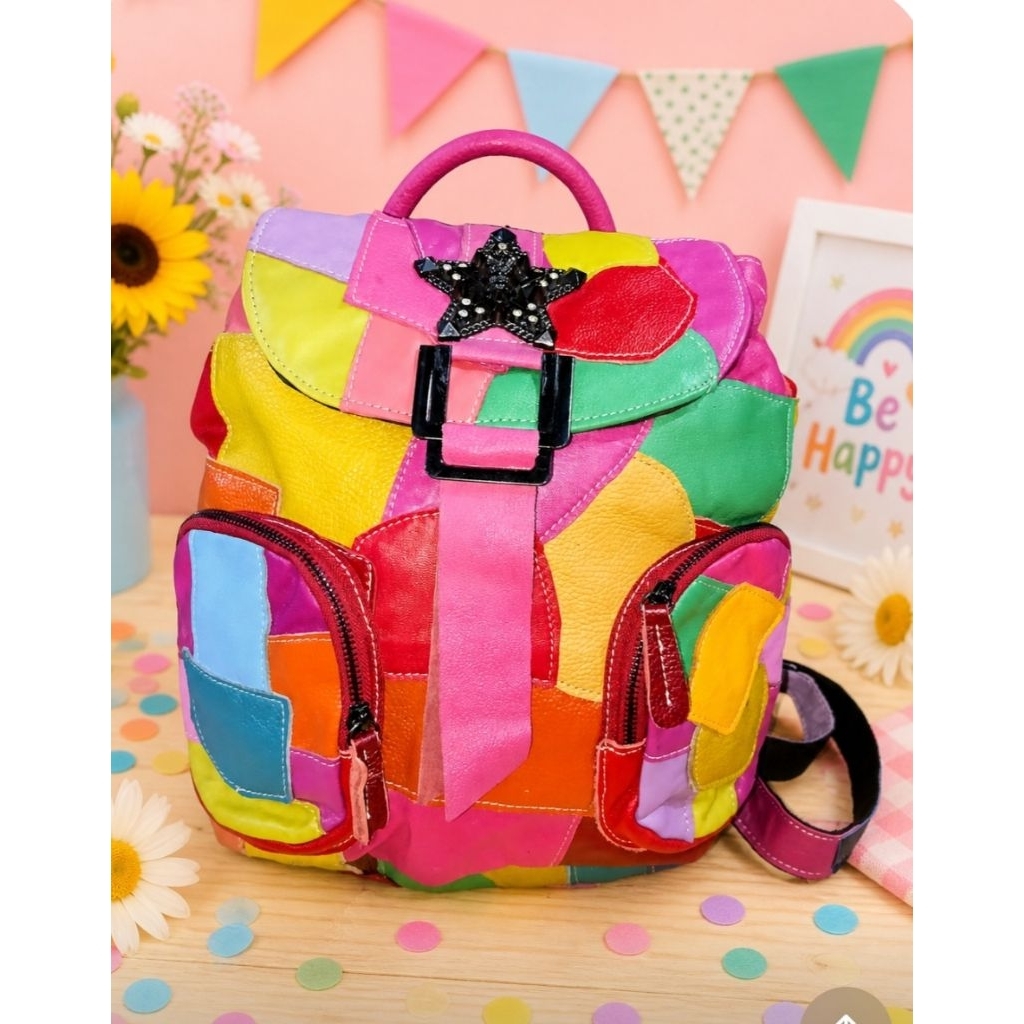 (PRELOVED)Ransel cewek kulit asli multicolor