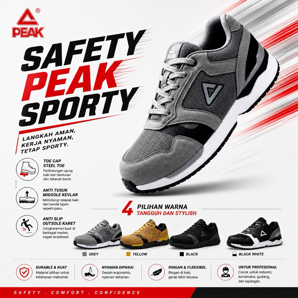 Safety shoes PEAK LR72218 Sepatu safety Sneakers sporty Casual Sepatu Kerja Pria dan Wanita