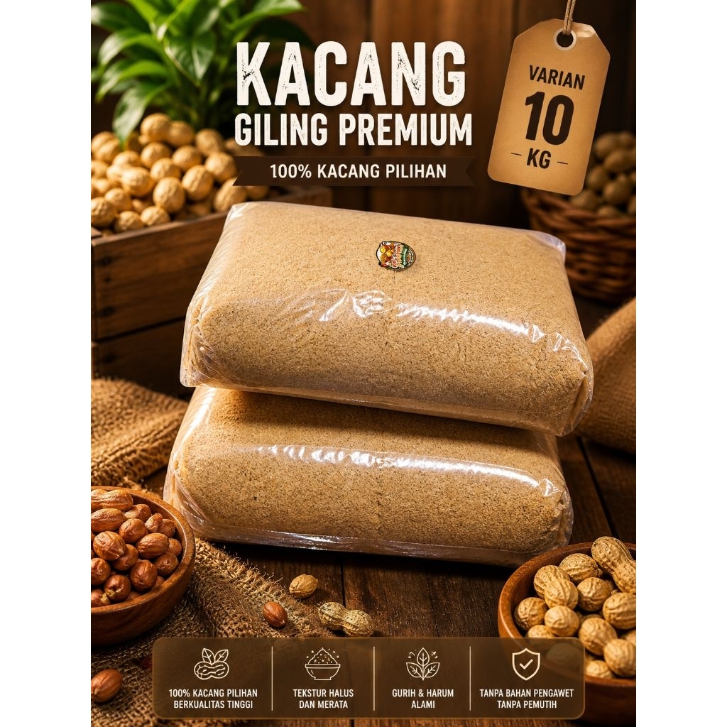 Kacang Giling 10 Kg Premium Halus Curah Grosir | Kacang Tanah Giling untuk Bumbu Kacang, Batagor, Si