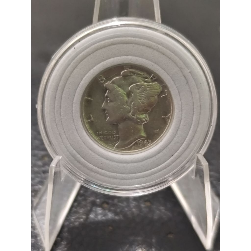 koin perak kuno one dime mercury 1943