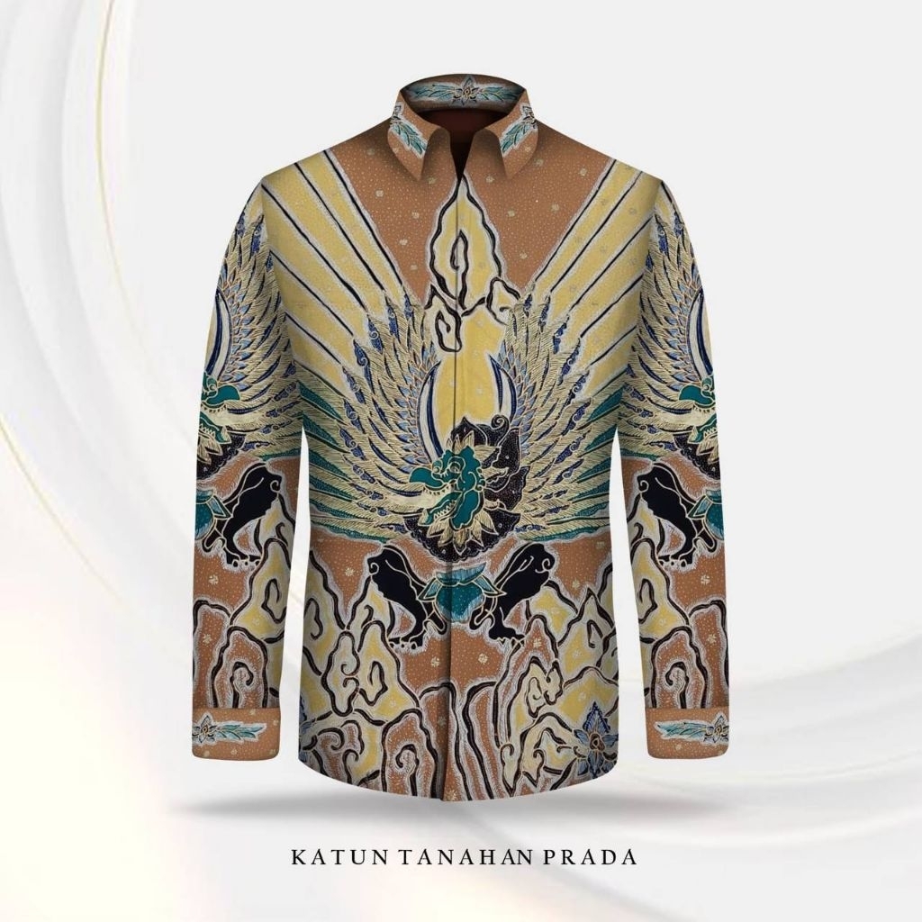 kain batik tulis pria bahan katun tanahan prada emas warna kuning gading