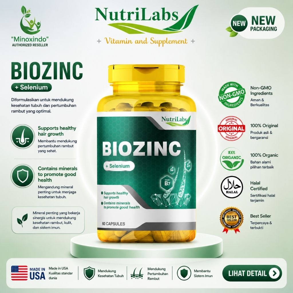 Nutrilabs Biozinc Biotin 10000mcg, Zinc, Selenium. Original USA