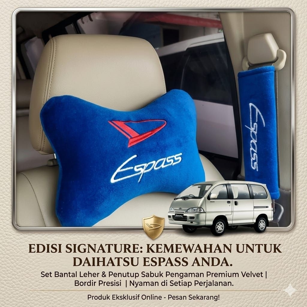 Bantal Mobil Daihatsu Espass + Cover Seatbelt Bordir Komputer | Bahan Velboa Premium Isi Dakron Teba