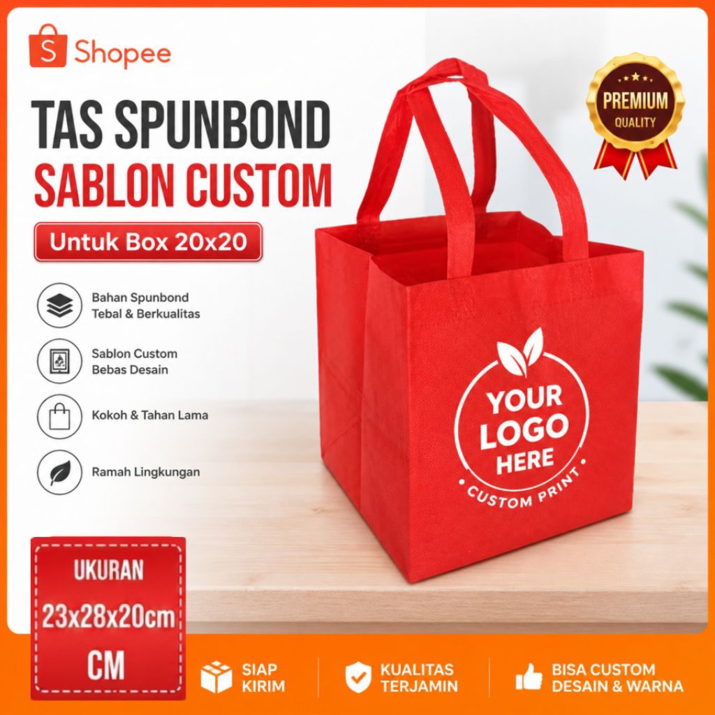 Tas spunbond Sablon custom untuk BOX 20x20