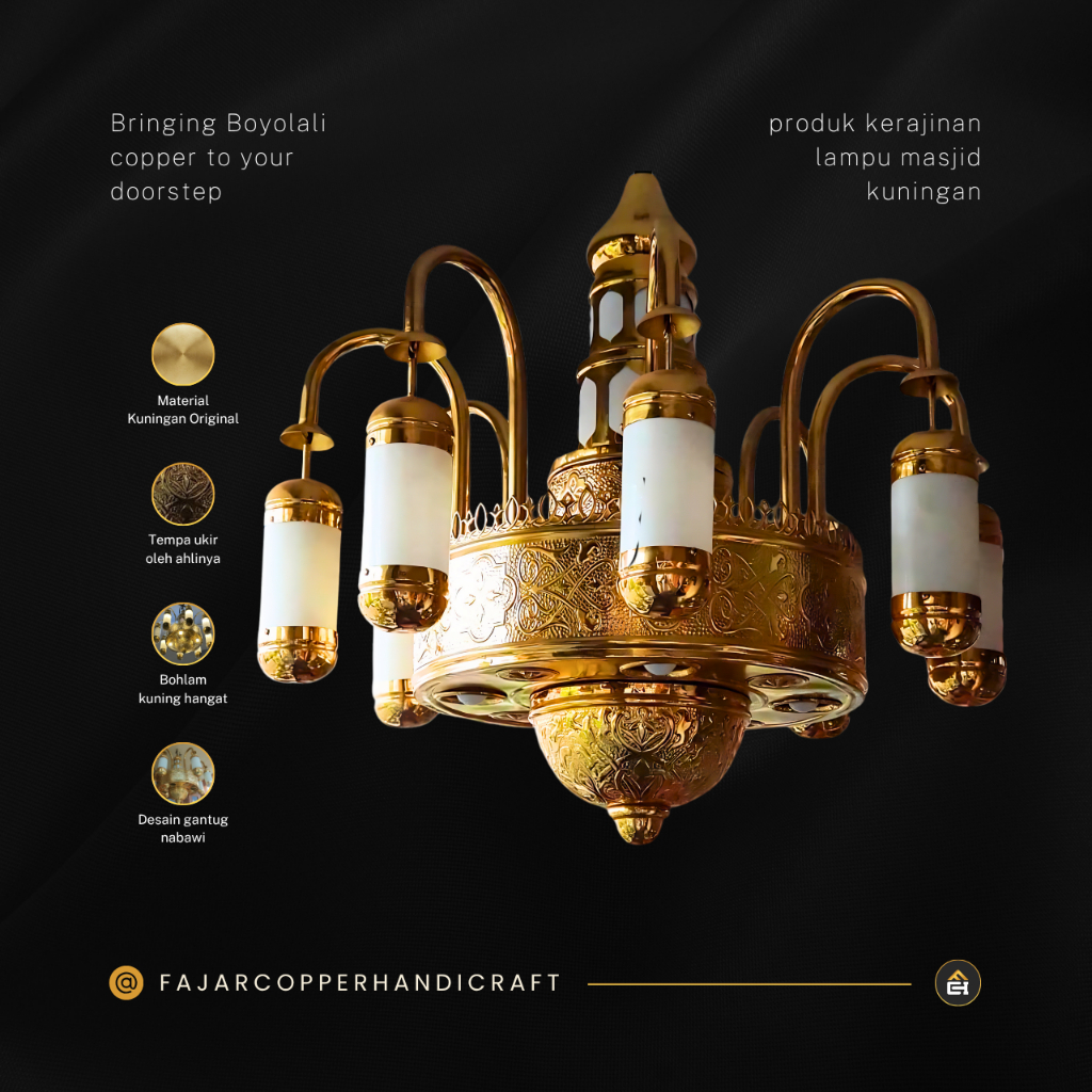 Lampu Masjid Nabawi Kuningan 100 cm  Lampu Masjid Nabawi Hias Mewah - Lampu Masjid Nabawi Kuningan M