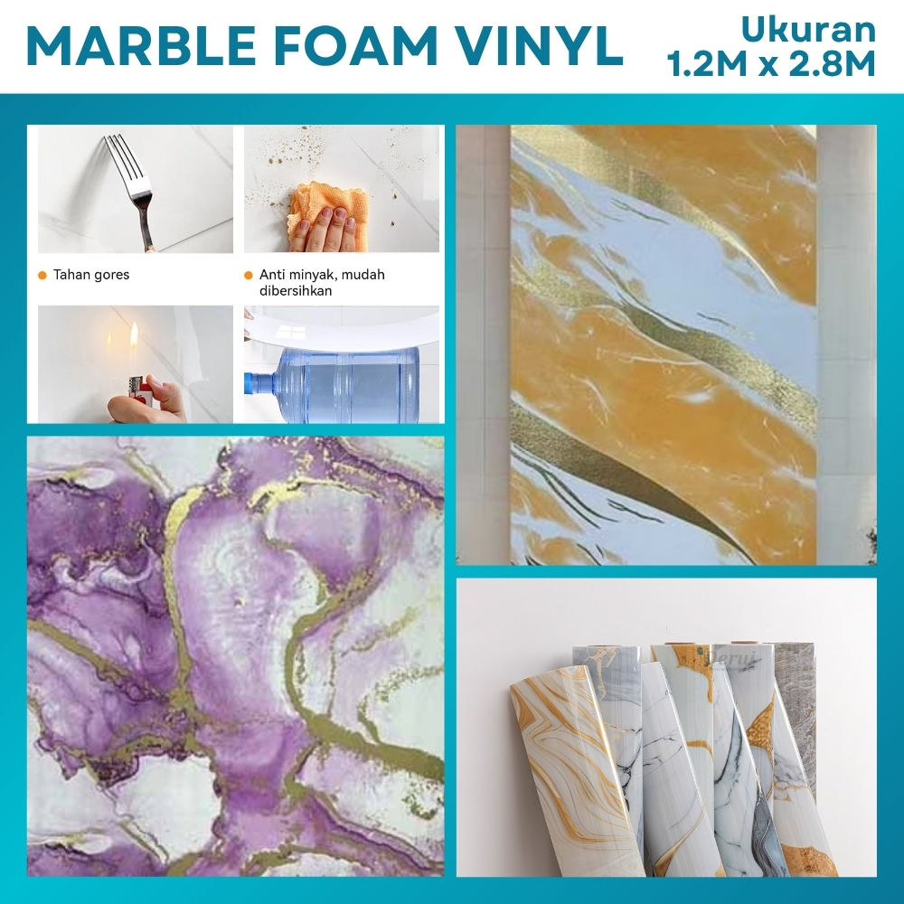 Wallpaper Foam Dinding Ruang Tamu Pink Premium Elegan Marble Foam Roll Sticker Dekorasi Kamar