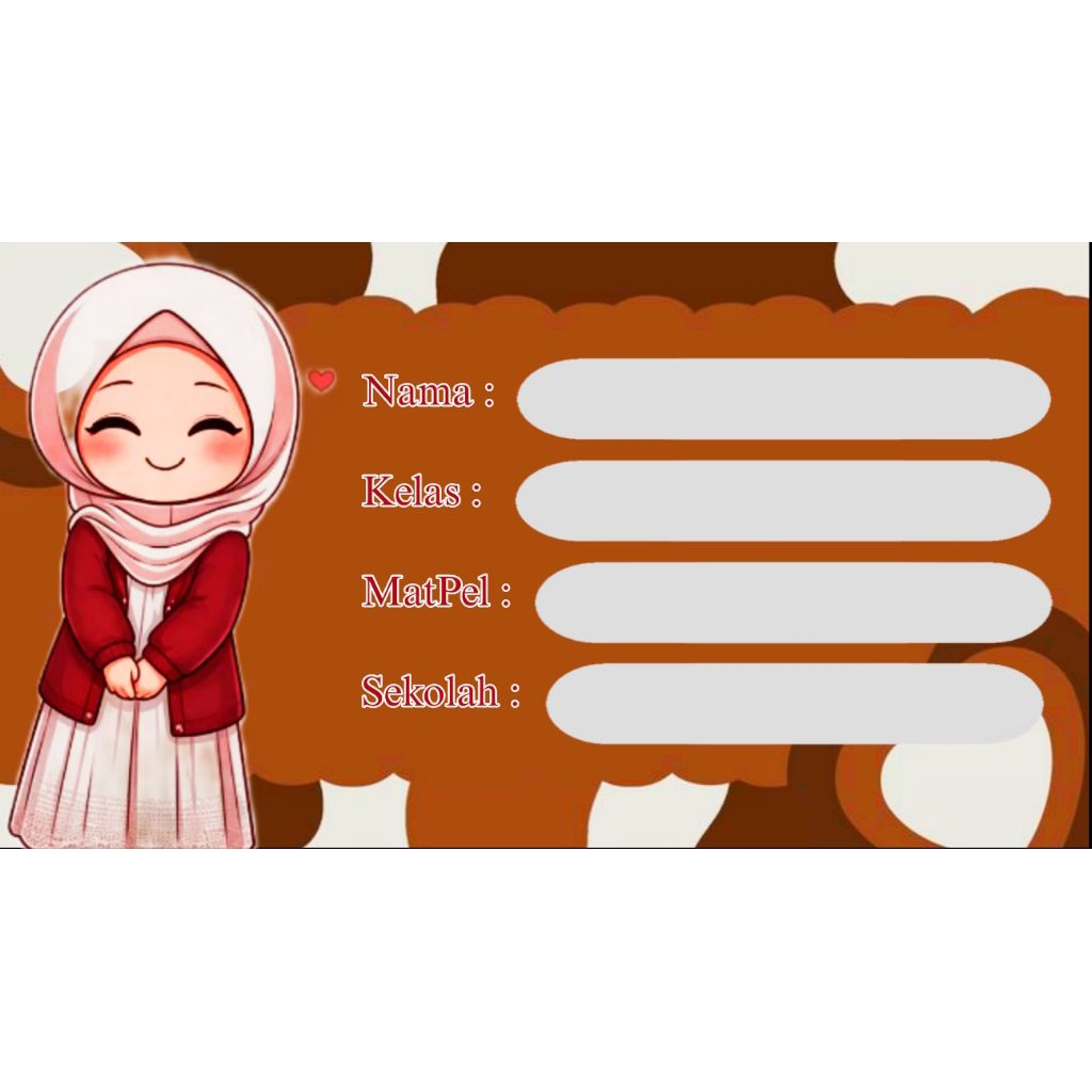 label nama sampul buku sekolah anak perempuan berhijab, tolong baca deskripsi.