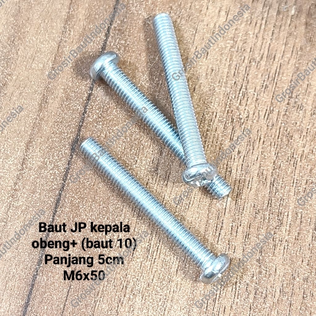 (25-50pcs) Baut JP kepala obeng+ (baut 10) Panjang 5cm M6x50