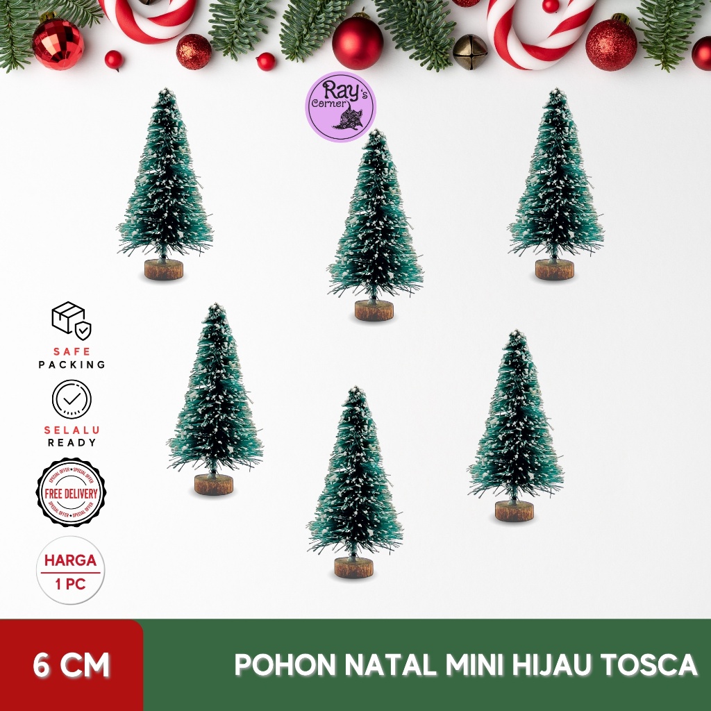 Pohon Natal Artificial Mini Hijau 6 cm Dekorasi Foto Ornamen Christmas DIY Kayu Asli Miniatur Cantik