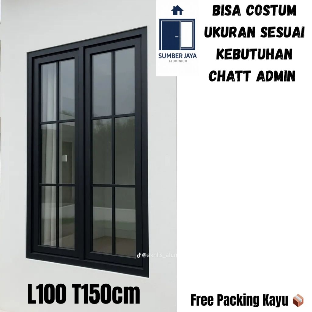 kusen Jendela Casment Gandeng 2Daun Aluminium+Ornamen (UKL100×T150) SUMBER JAYA ALUMINIUM BOGOR