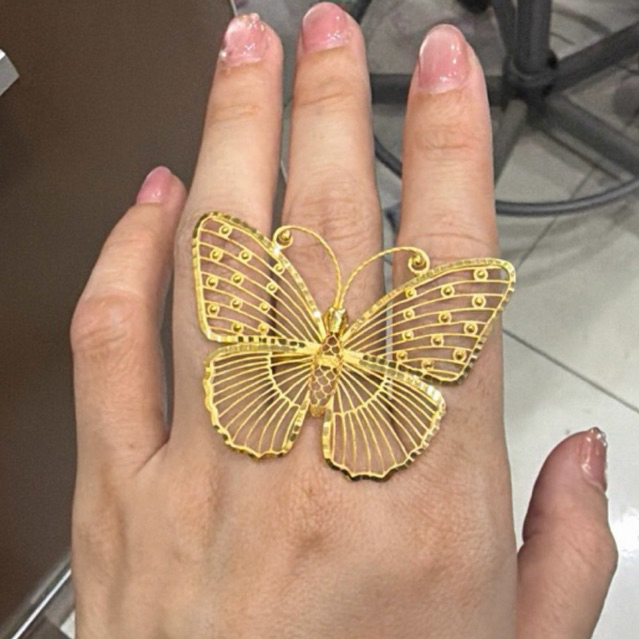 Cincin kupu kupu kerawang uk 15 adjust mewah elegant emas asli kadar 875