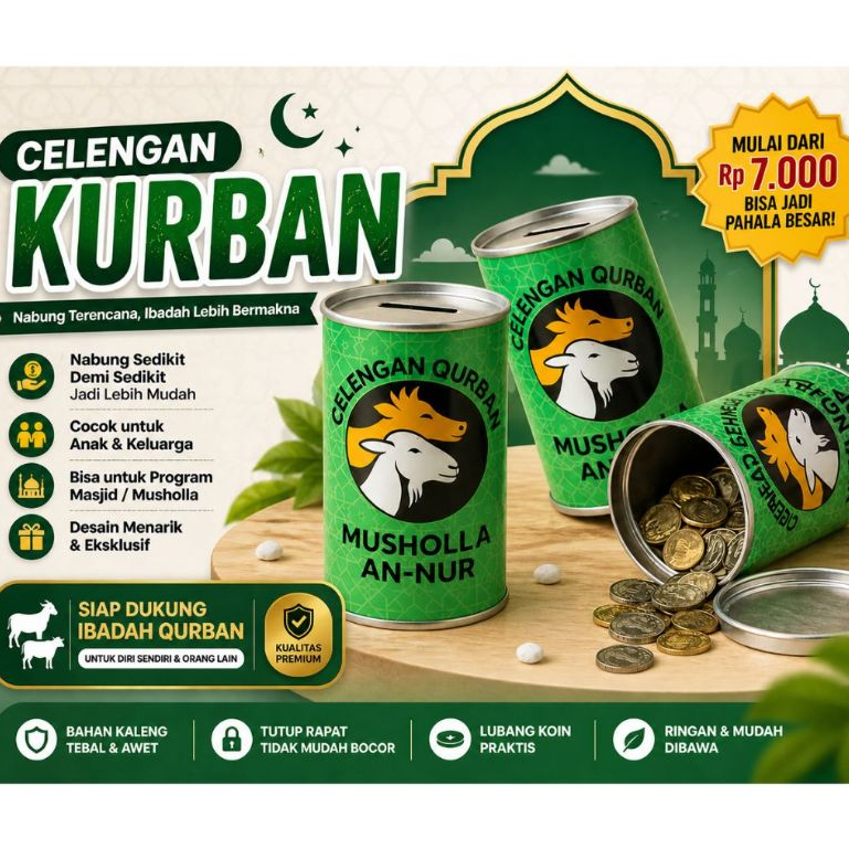 Celengan Qurban Custom Kaleng – Celengan Infaq Masjid / Kotak Amal Donasi Idul Adha Murah