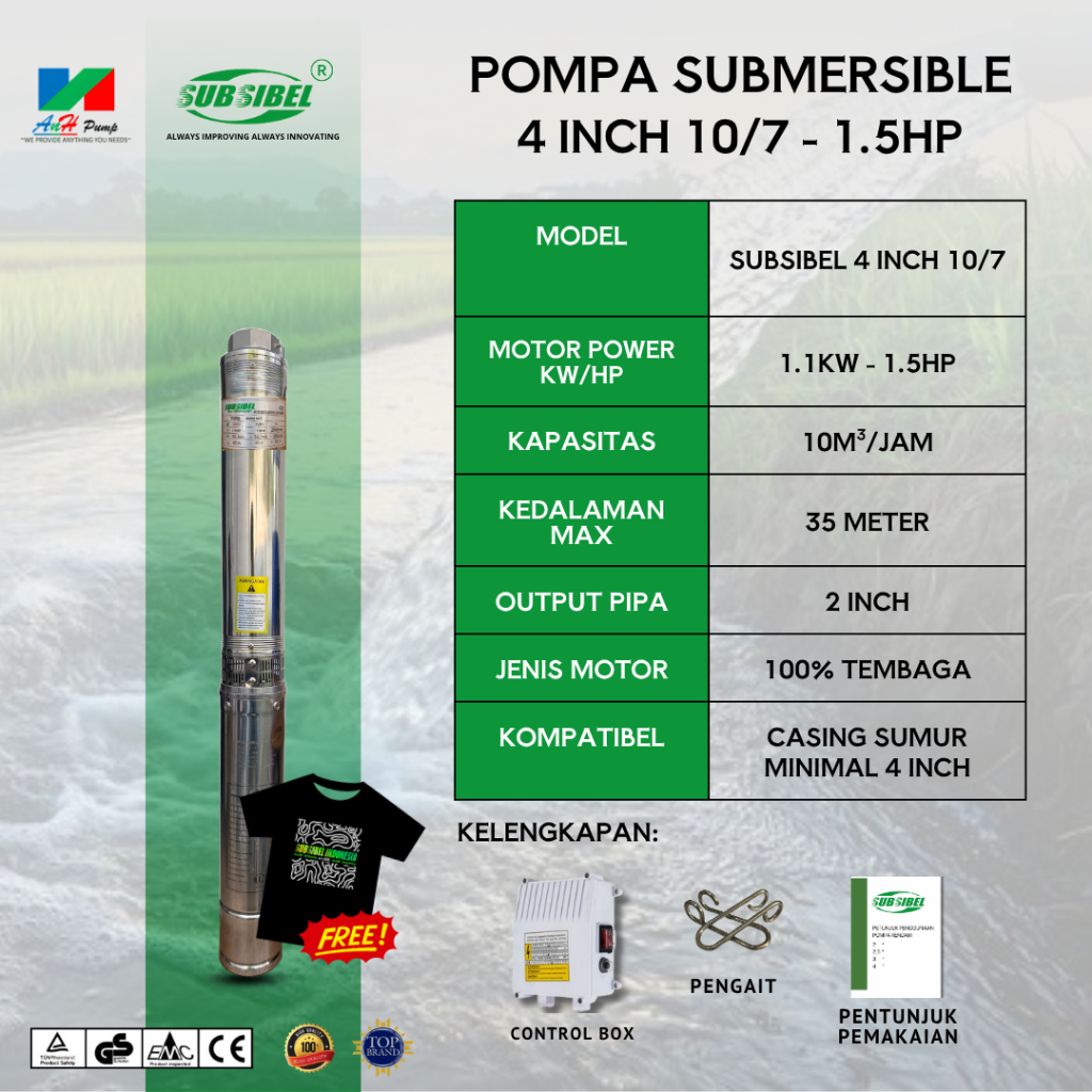 [SUBSIBEL] POMPA SUBMERSIBLE 4 INCH 10/7 - 1.5HP - ANH PUMP
