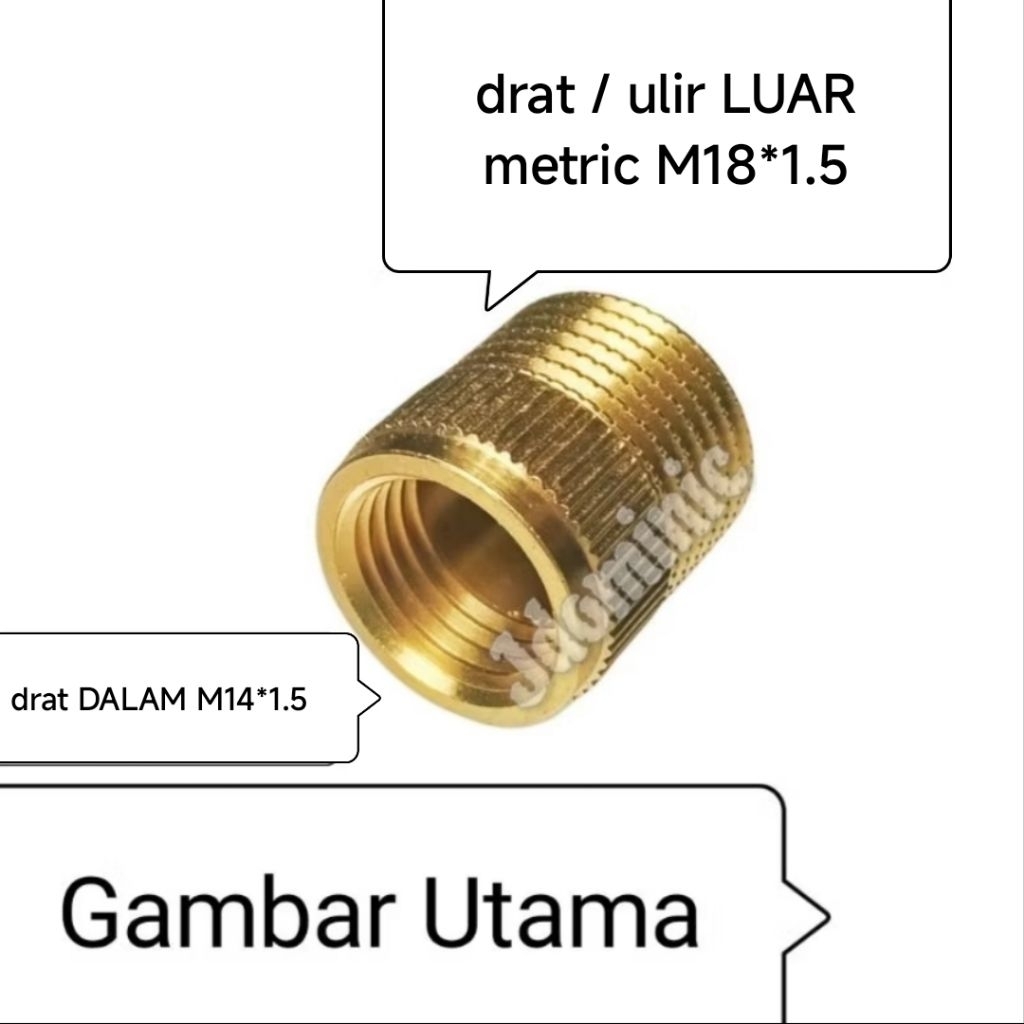 konverter drat luar M18*1.5 - drat dalam M14*1.5 ISO metric thread converter reducer pengubah ulir s