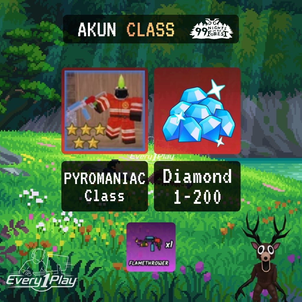 Akun 99 Nights in the Forest PYROMANIAC Class - Akun 99 NITF Class PYROMANIAC - Akun Roblox 99 Night