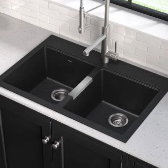 Sink Granite Zehn 2 Kolom Hitam Bak Cuci Piring  NAD3355 - Double Granite Sink Black [INCLUDE PACKIN