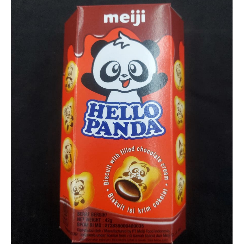 Meiji Hello Panda Biskuit Coklat 42g - Renyah, Berbentuk Panda, Isi Krim Coklat
