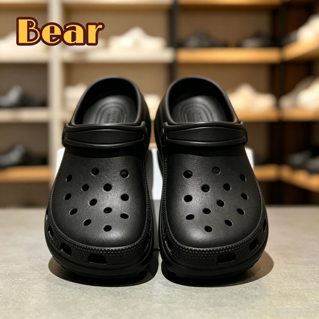 Bear Sandal Clogs Putih Platform - Sepatu Crocs Wanita Pria Casual Anti Slip