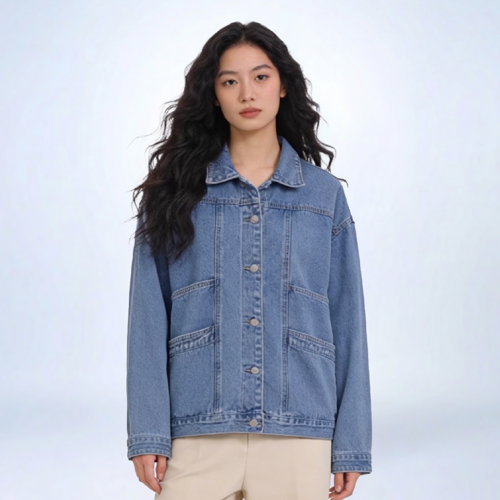 Emba Ladies - Bernita Jacket Jeans Oversize Wanita Light Stone Casual