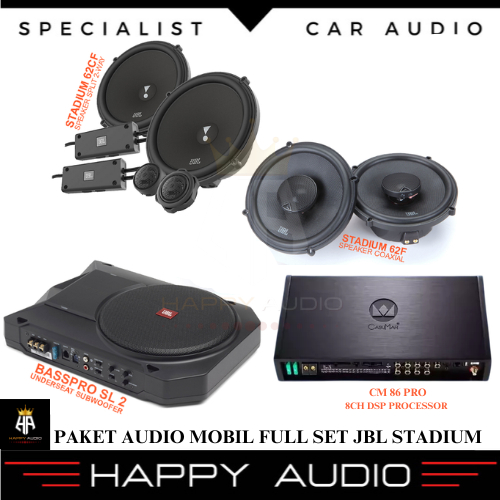 Paket Audio Mobil Full Set JBL STADIUM Speaker 4 Pintu + Sub Aktif Underseat + DSP Processor Car Aud