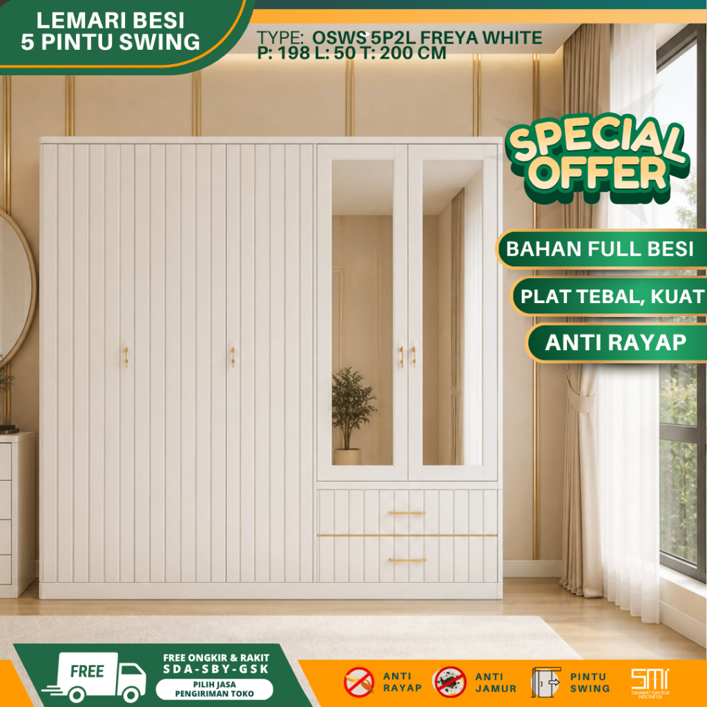 Lemari Besi 5 Pintu Jumbo - Lemari pakaian swing, lemari baju besi, lemari besi 5 pintu, lemari besi