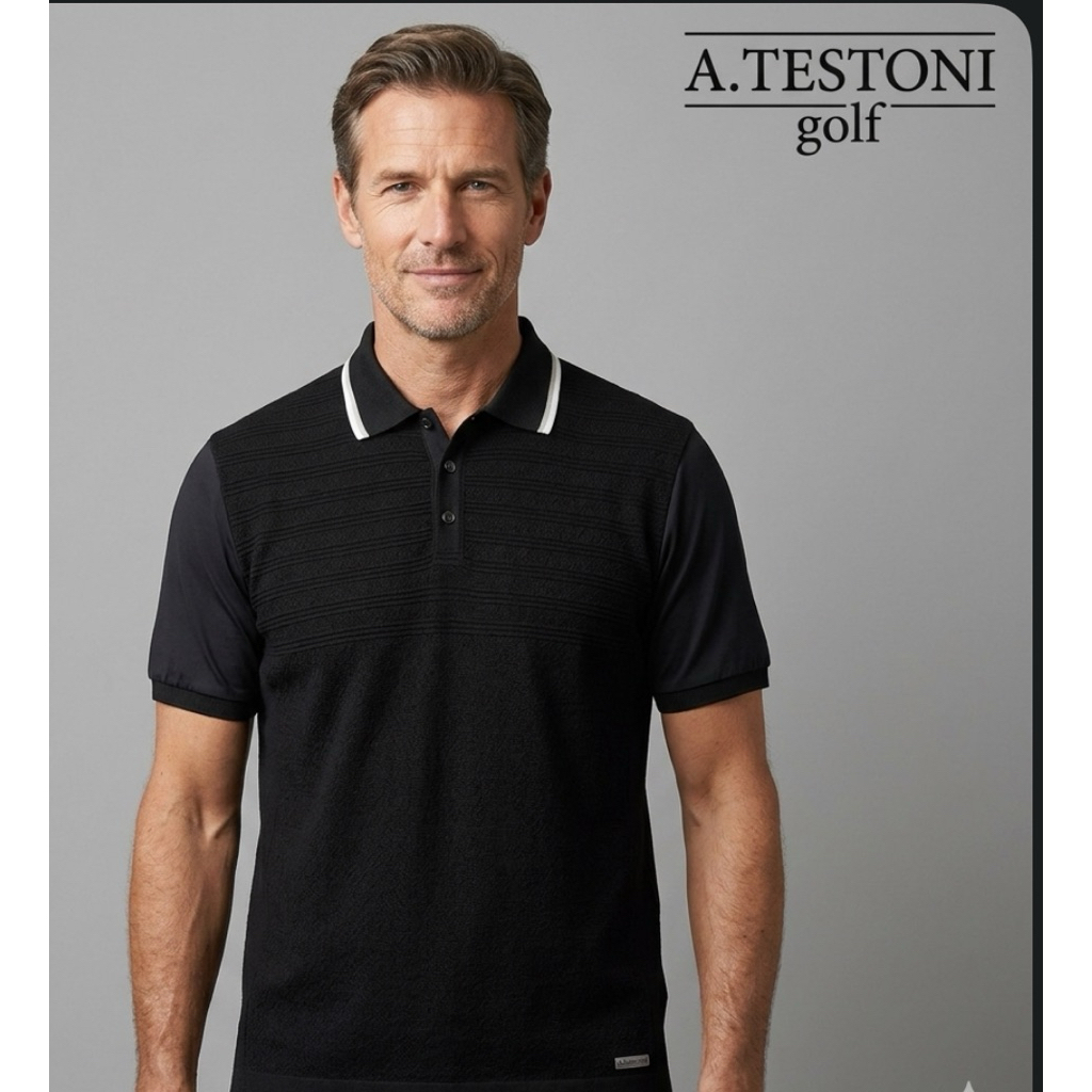 Baju Golf  Pria  A. TESTONI  Short sleeve Black Preloved