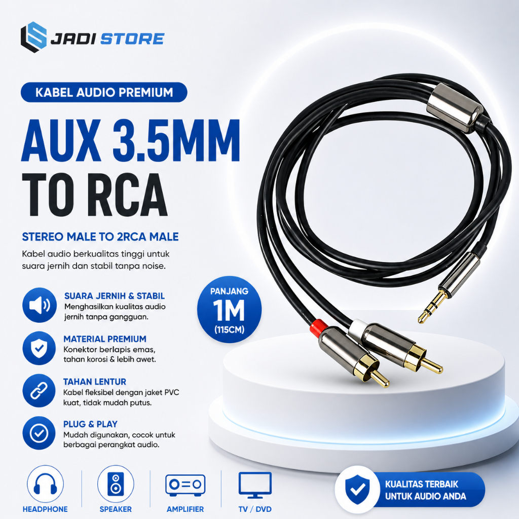 FONKEN Kabel AUX to RCA Kabel Audio Jack 3.5mm to RCA Speaker AUX Male to RCA Male 115cm Jack RCA 1 