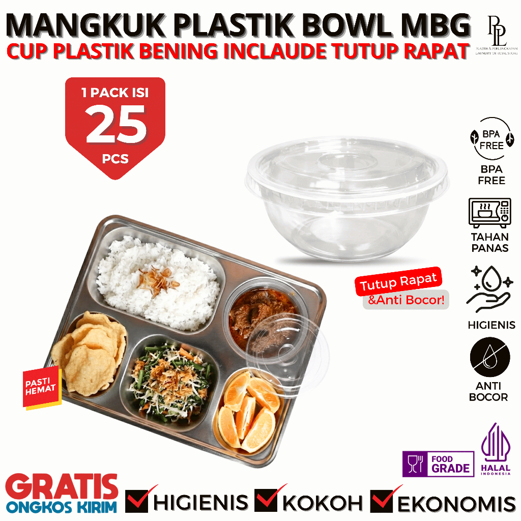 [25 PCS] Bowl MBG 200 ml + Tutup | Mika Mangkok Bening Tray MBG | Mangkok Plastik Bening MBG | Thinw