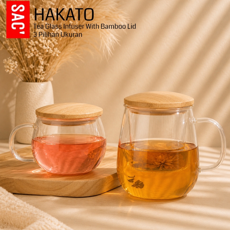 HAKATO Gelas Kaca Kopi Teh Kaca Cangkir Teh Saringan Gelas Seduh Herbal Mug Cup
