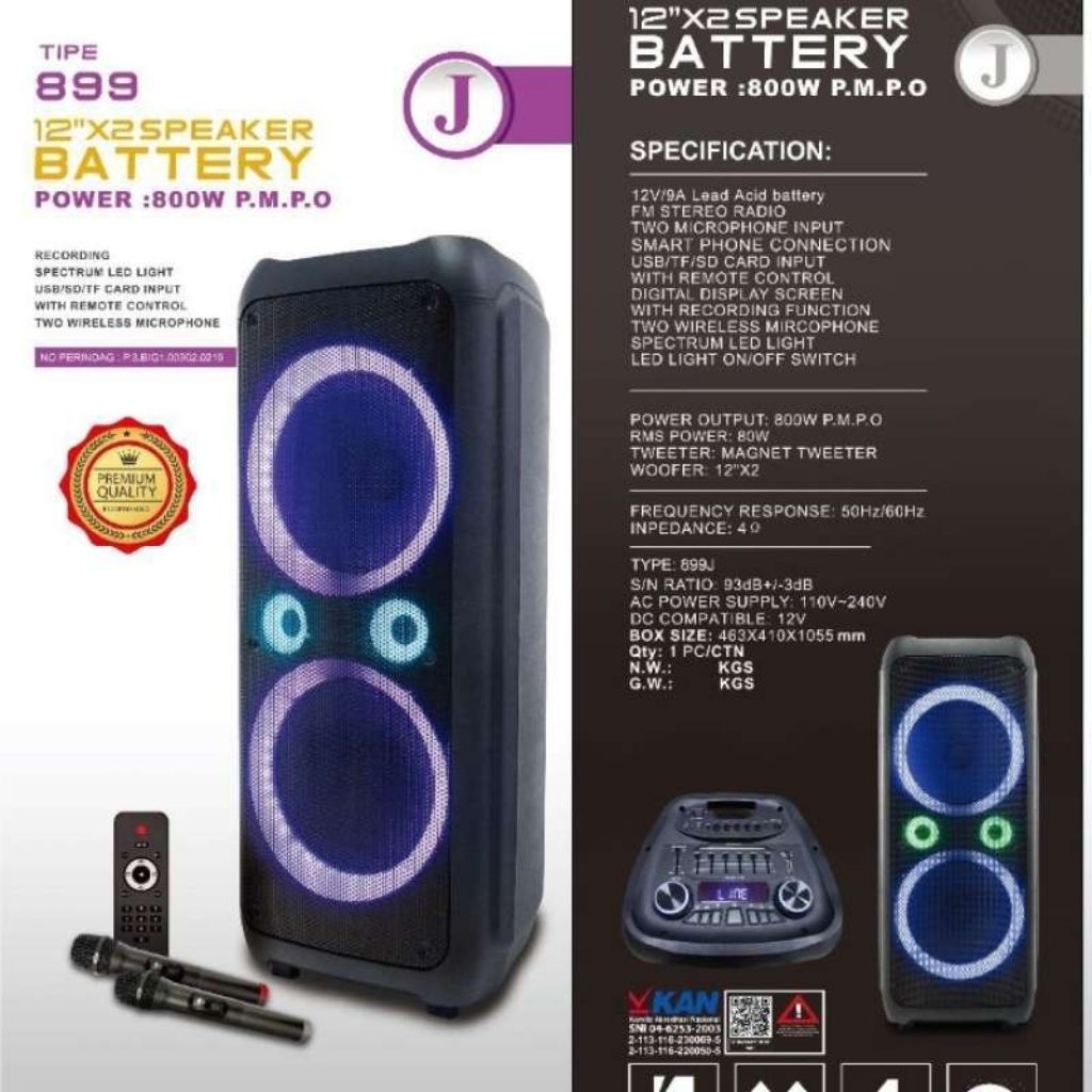 Speaker Bluetooth Portable NOISE 899J | 2 x 12" Woofer