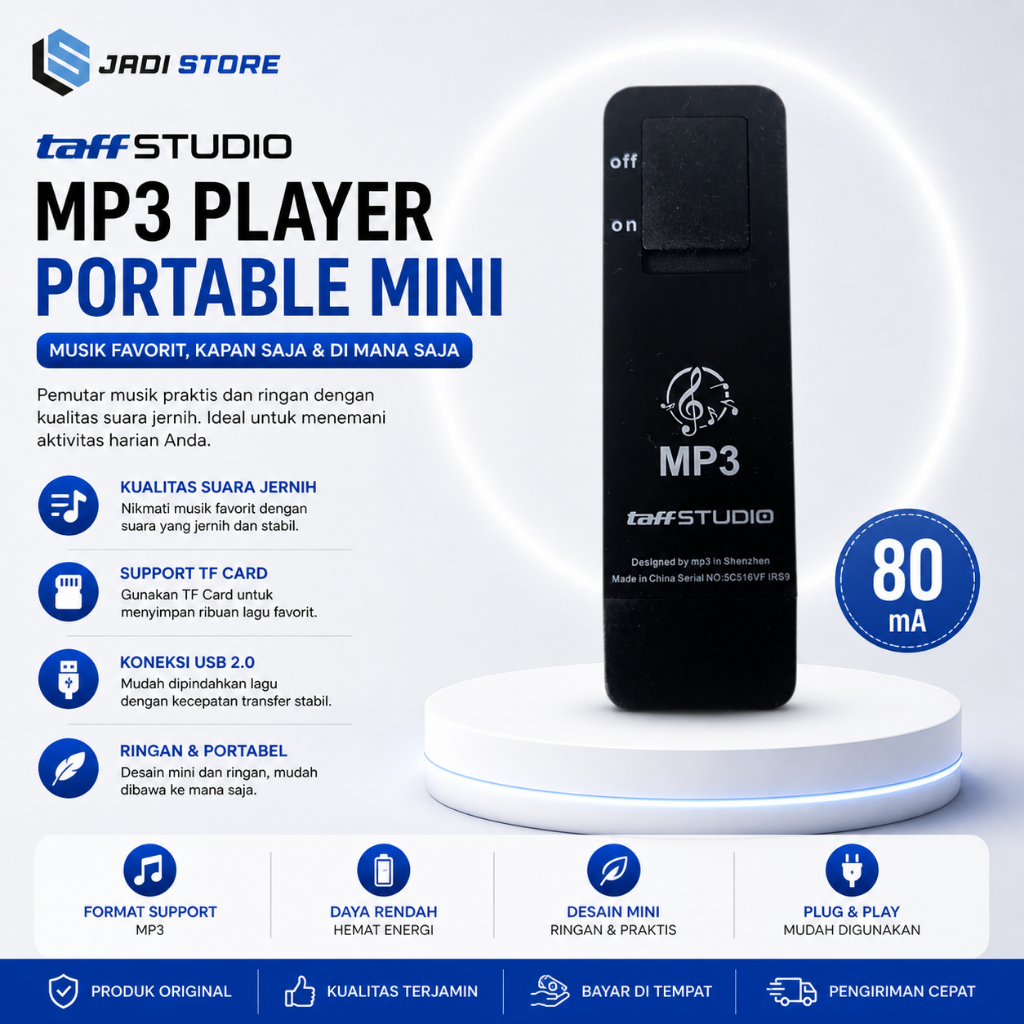 TAFFSTUDIO MP3 Player Mini Portable Pemutar Musik M3 Clip Support Micro SD TF Card Slot Alat Putar L