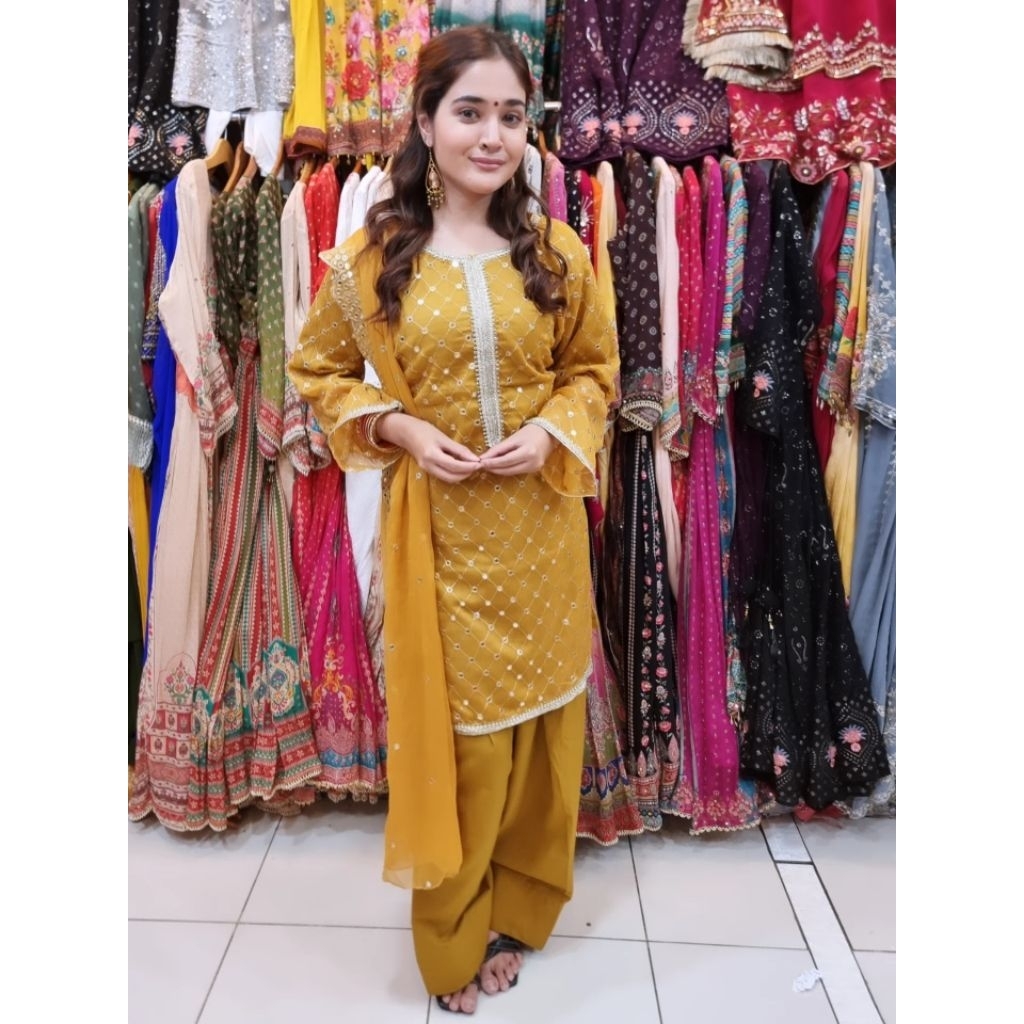 Set Kurti Wanita Baju Atasan dan Selendang Gaya India Pakistan Ukuran S dan M