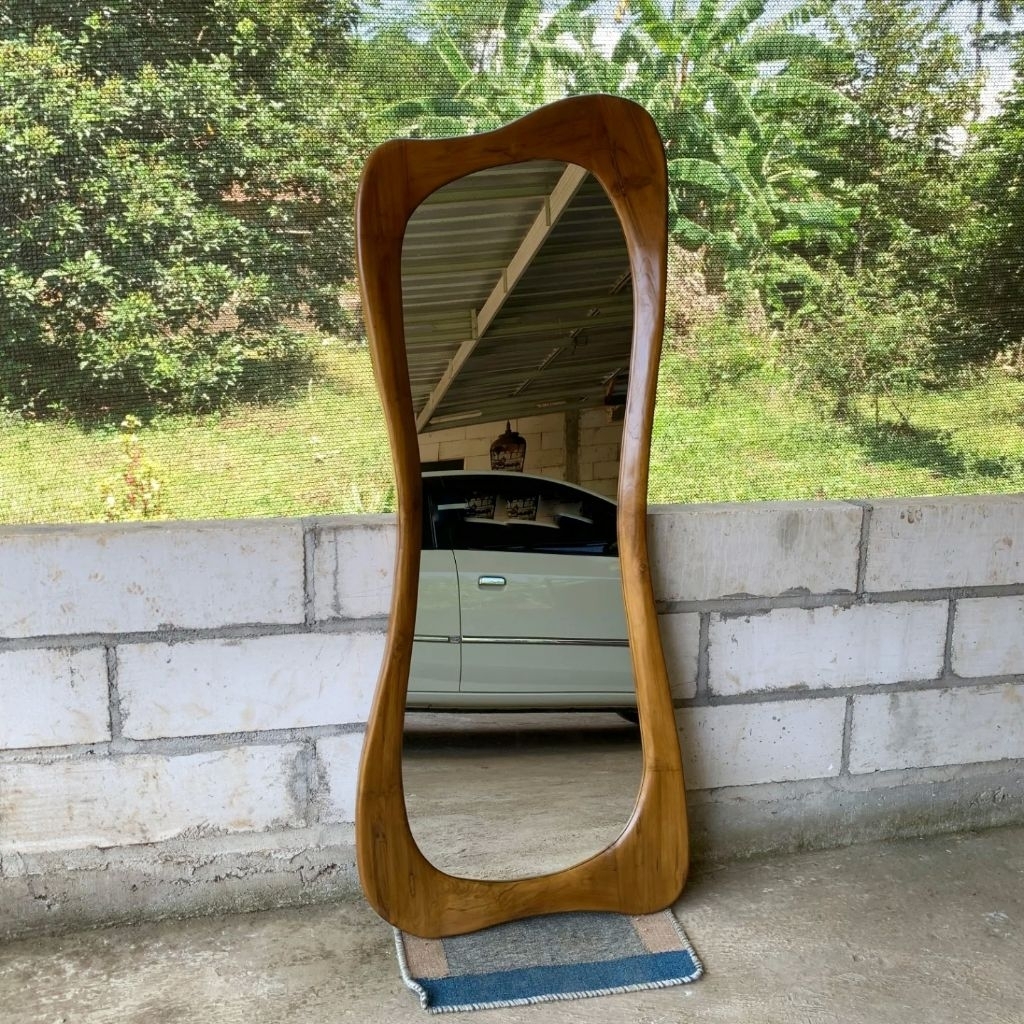 Cermin dinding pigura kaca cermin badan kayu jati 70x170 cm