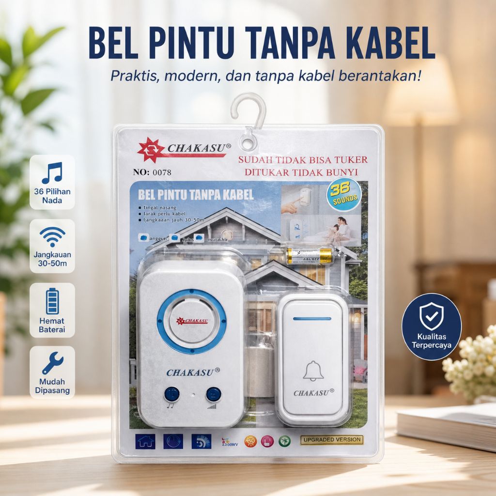 Bel Rumah Tanpa Kabel Jarak Jauh Wireless Nirkabel Waterproof Anti Air Door Bell Pintu Colok Listrik