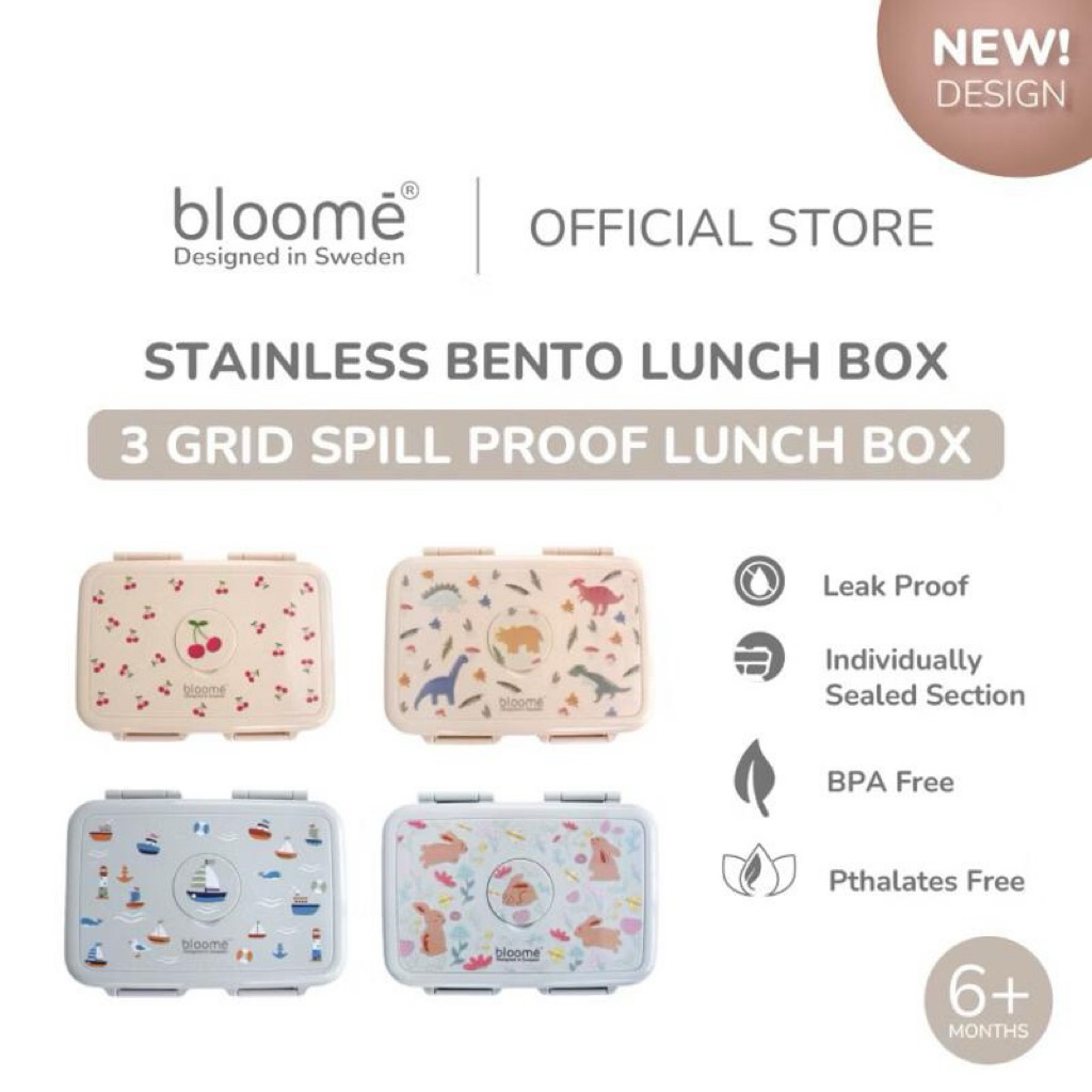 Bloome Stainless Bento Lunch Box- Kotak Bekal Makan Premium Sekat 3 - Anti Tumpah / Anti Campur