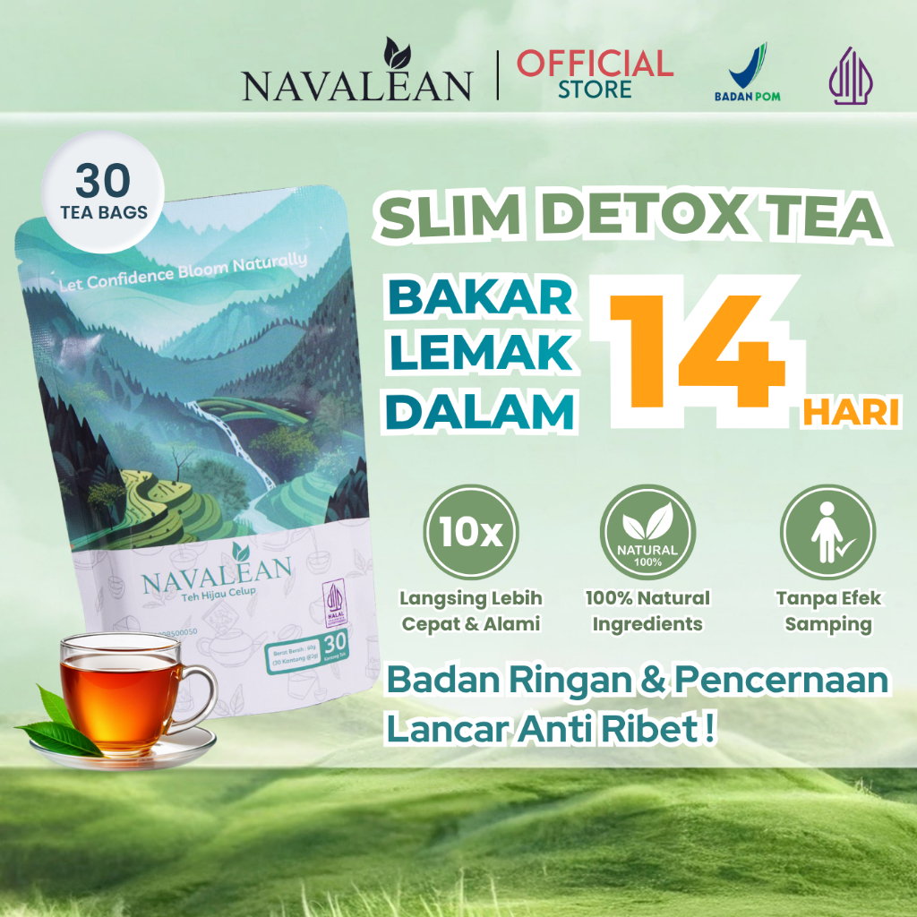 Navalean Slim Detox Tea – Teh Pelancar BAB & Anti Perut Buncit Teh Detox Herbal Peluntur Lemak Tanpa