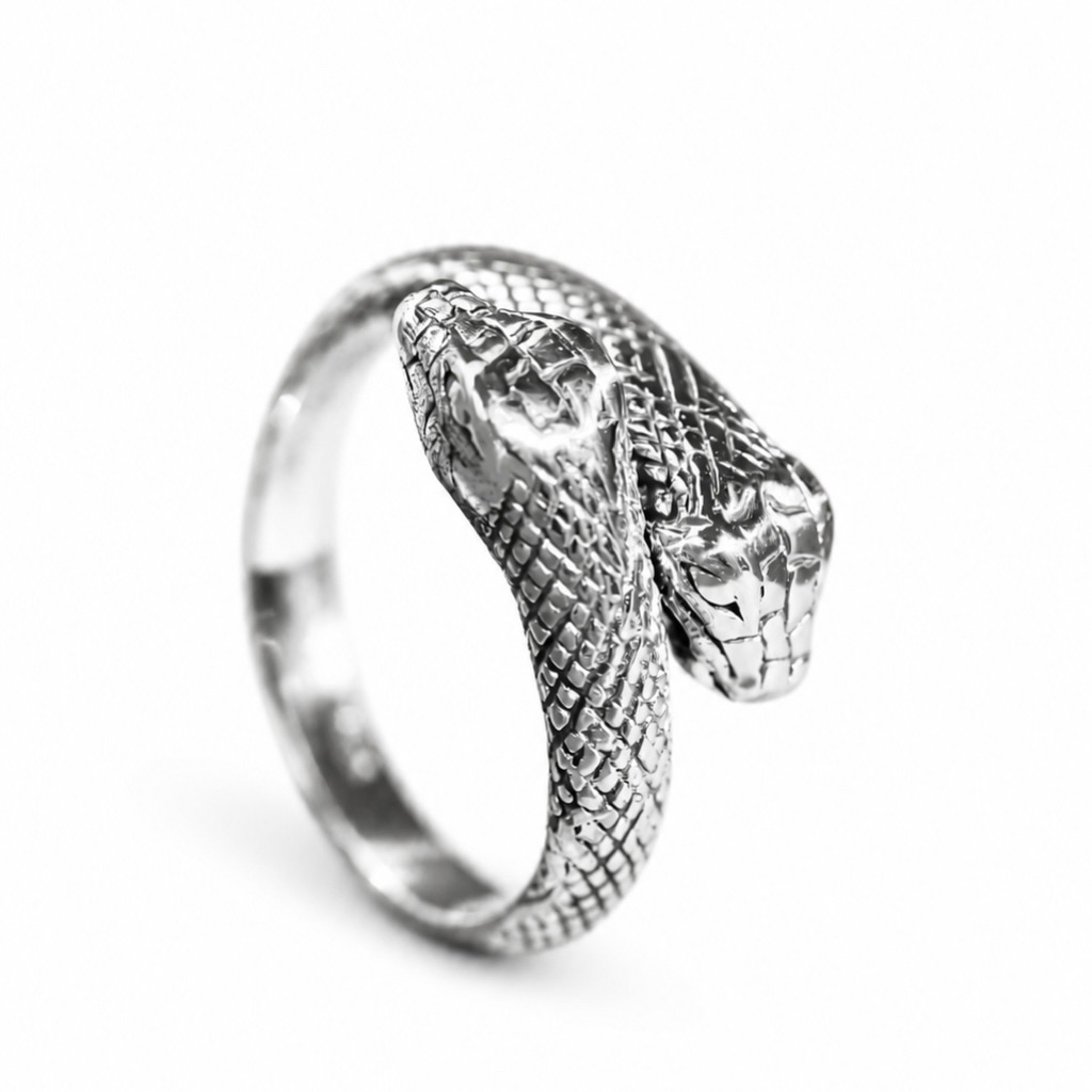 Cincin Perak Motif Ular Handmade - Pria Wanita Adjustable Ring Silver 925
