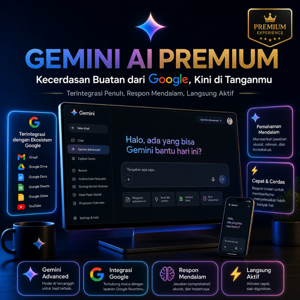 Gemini AI Premium / Google AI Pro 1 Bulan Sharing / Privat – AI Google, Terintegrasi Gmail, Docs & D