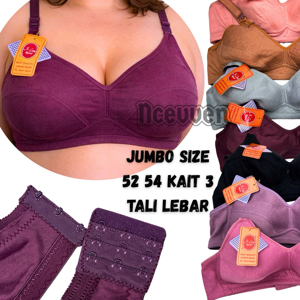Sport bra wanita jumbo cup big size 52 54 ukuran extra tanpa kawat busa katun nyaman adem kait 3