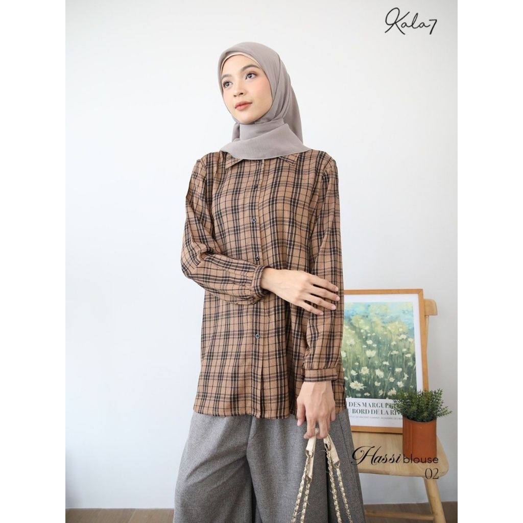 Hassi Tunik dan Blouse by Zizara Rayon Motif Kotak Kotak Baju Atasan Wanuta Terbaru