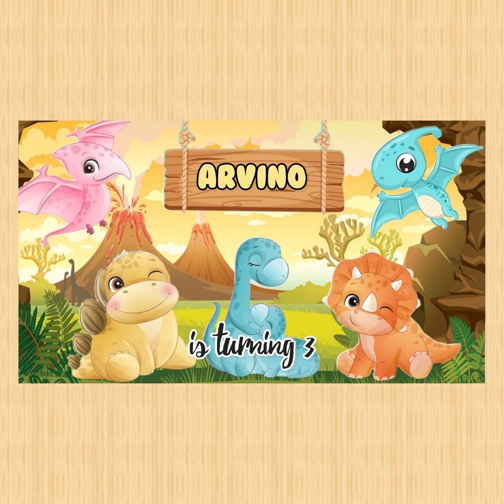 Spanduk DINOSAURUS banner DINOSAURUS spanduk banner ultah anak background custom ulang tahun anak DI
