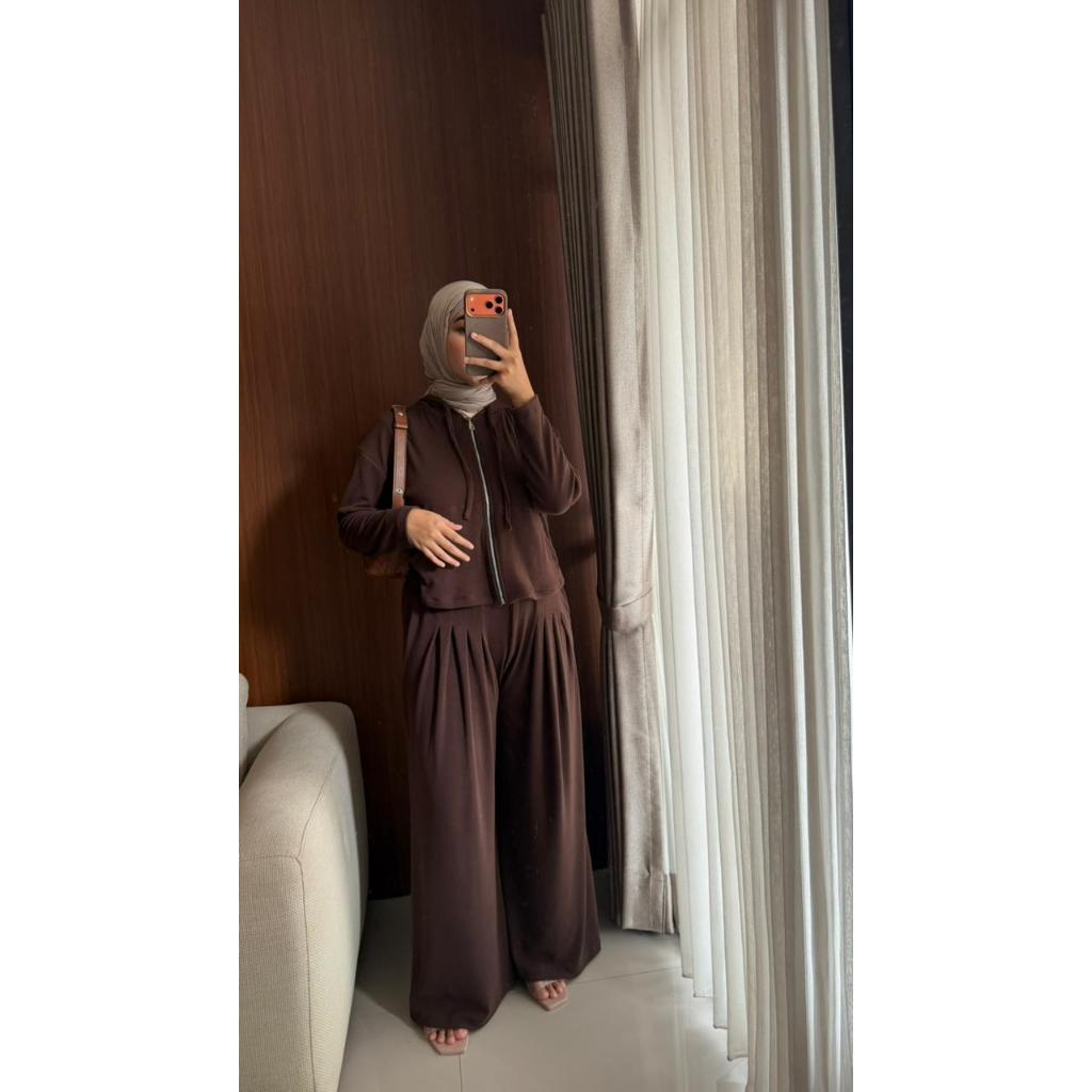 ZAAREN Series Viral 2026 | One Set Knit Premium Wanita Hijab Modern | Set Hoodie Kulot Knit Elegan C