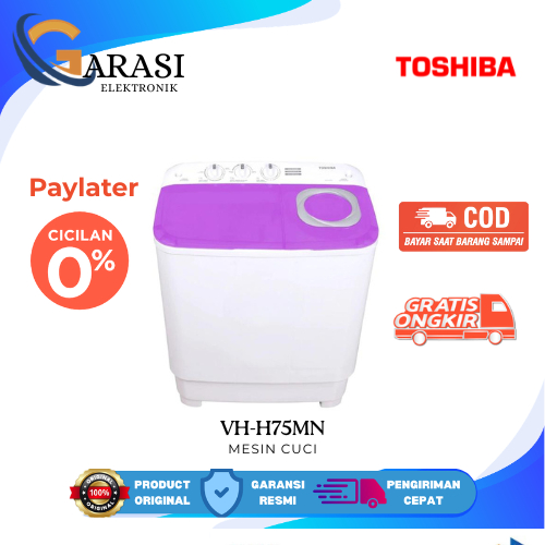 TOSHIBA VH 75MN MESIN CUCI 6,5KG 2 TABUNG LOW WATT Warna Ungu Violet Garansi Resmi