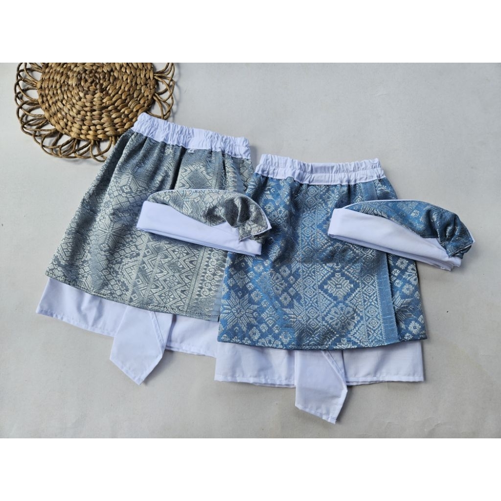Kamen Jadi Anak Semi Songket Denim dan Abu Silver Pakaian Adat Bali