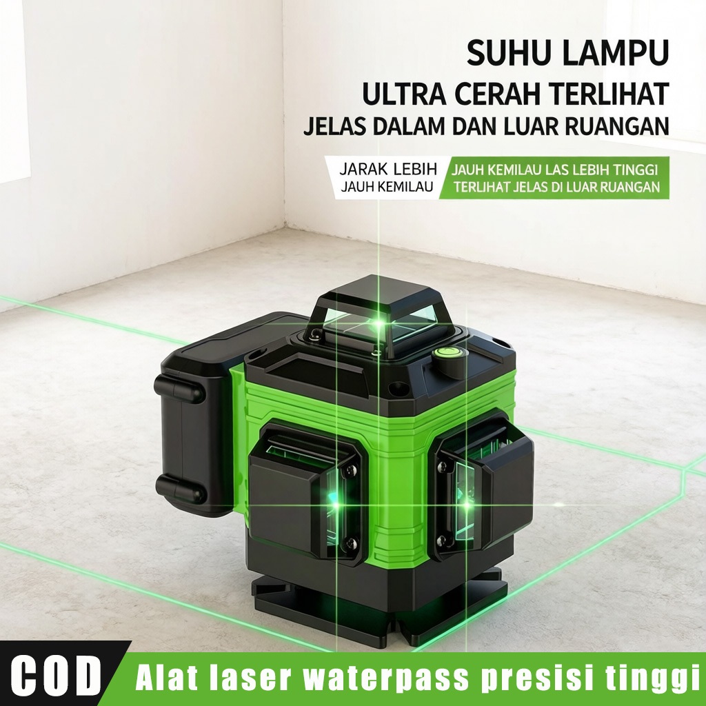 (COD) Laser Level 16 Line 4D, Waterpass Laser Digital Multifungsi + Remote Control – 4 in 1 (Siku + 