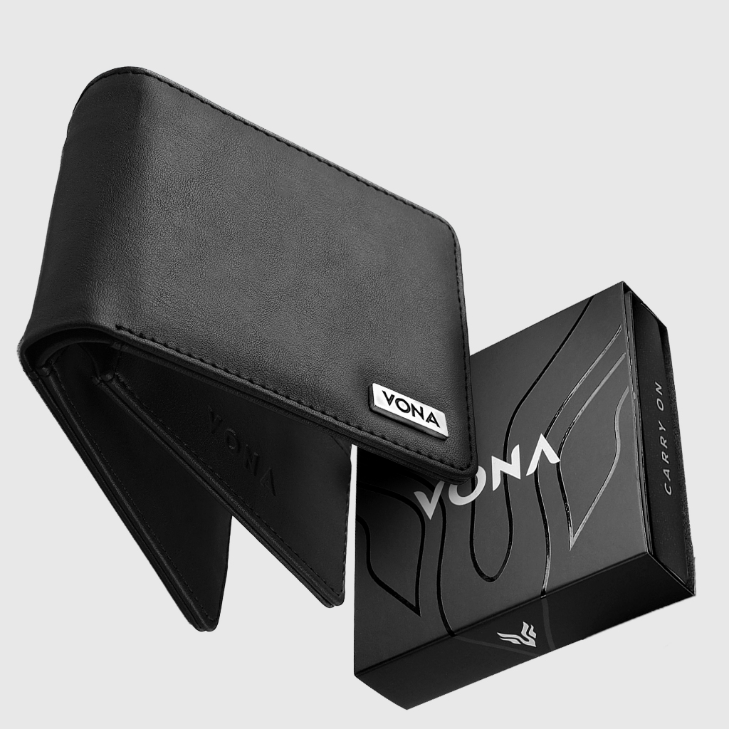 VONA Loxley Wallet - Dompet Pria Lipat Pendek 3 Ruang Extra Slot Kartu Kulit PU Polos