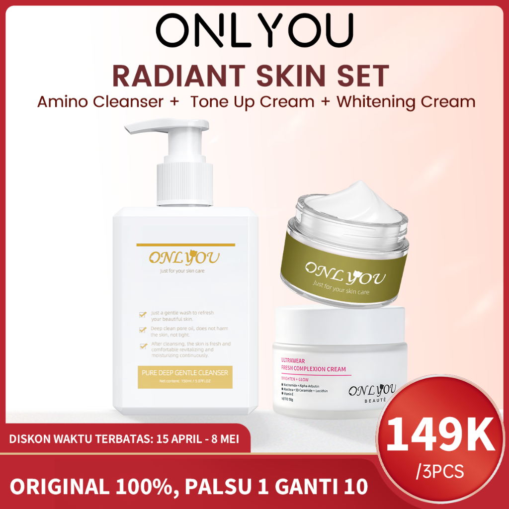 ONLYOU Skincare Glowing 3pcs Paket  / ONLYOU Instant Brightening Tone Up Cream + ONLYOU Amino Facial